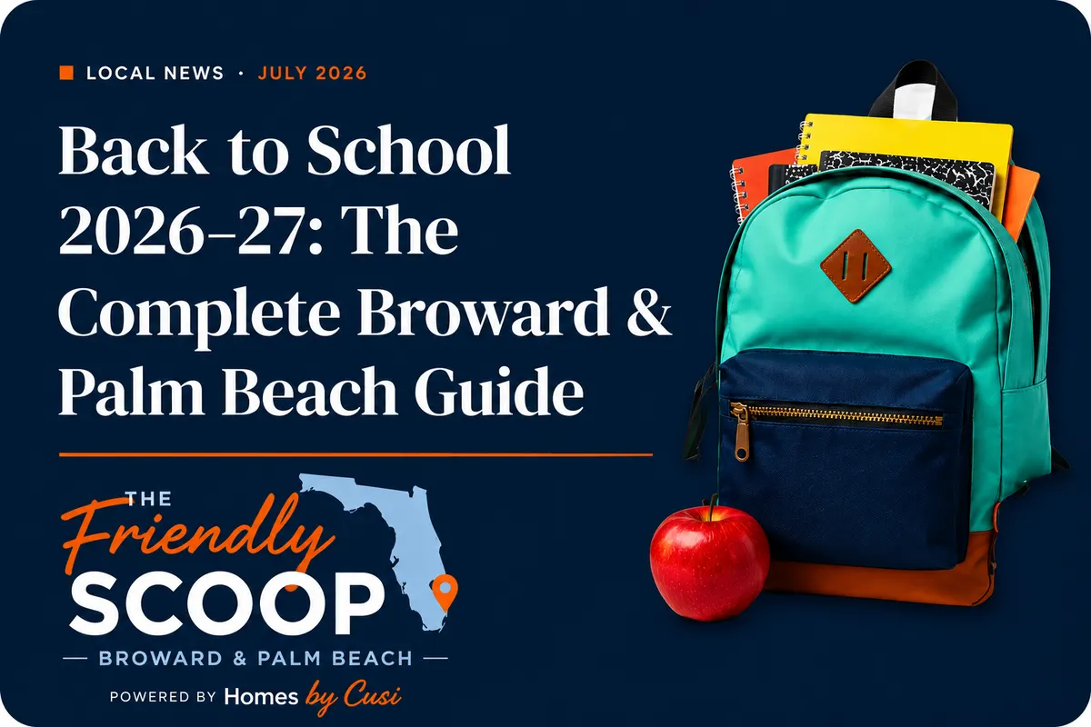 Illustration for The Friendly Scoop's 2026-2027 back to school guide for Broward and Palm Beach County